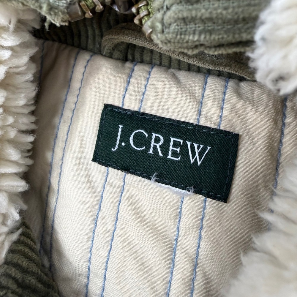 Vintage J. Crew Green Corduroy Hooded Jacket Sherpa Lined Womens Medium - Picture 4 of 7